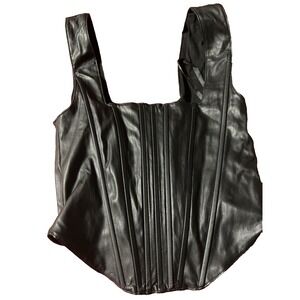 7 For All Mankind Womens Faux Leather Corset Top XS Black Coquette Grunge